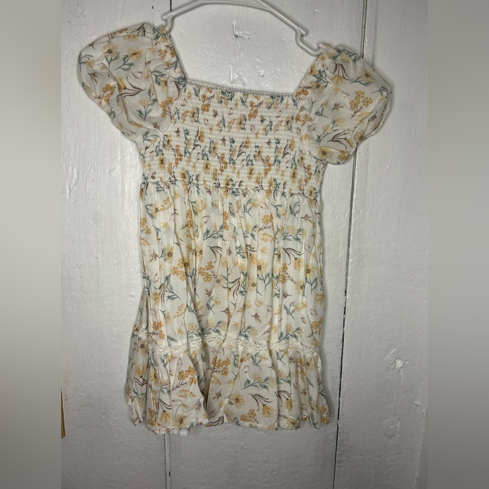 Shabby Chic Floral Kids Dress - Cream and Gold